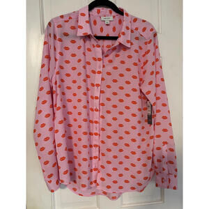 SOLD DO NOT BUYNWT Pink Long Sleeve Button-Up Blouse with Red Lips Print